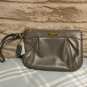 Coach metallic taupe/bronze Leather Wristlet NWT
